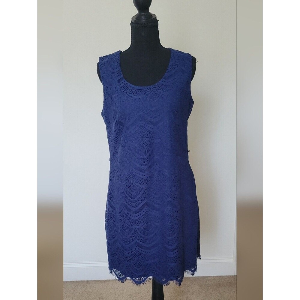 Candalite Royal Blue Geometric Lace Sheath Dress Coquette Lace Size M